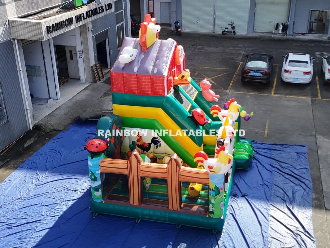 Giant Farm Theme Inflatable Bounce House with Slide and Basketball Hoop for Backyard Fun and Birthday Parties