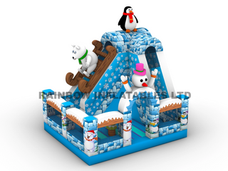 Christmas Winter Theme Inflatable Castle with Penguin, Snowman and Slide for Event Rental