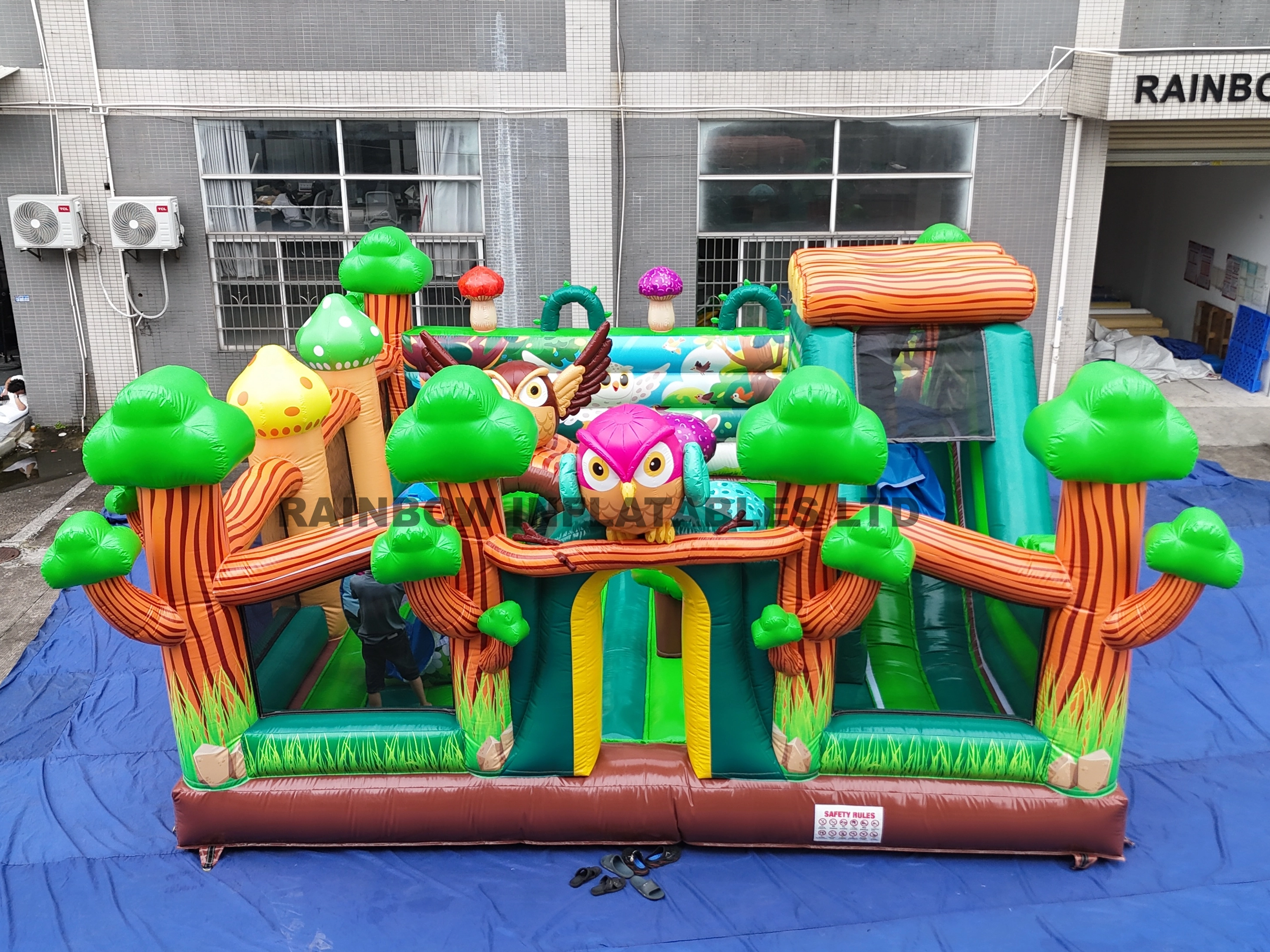 Commercial Grade Forest Theme Inflatable Bouncy Castle Combo with 3D Owl and Slide for Amusement Party Rentals