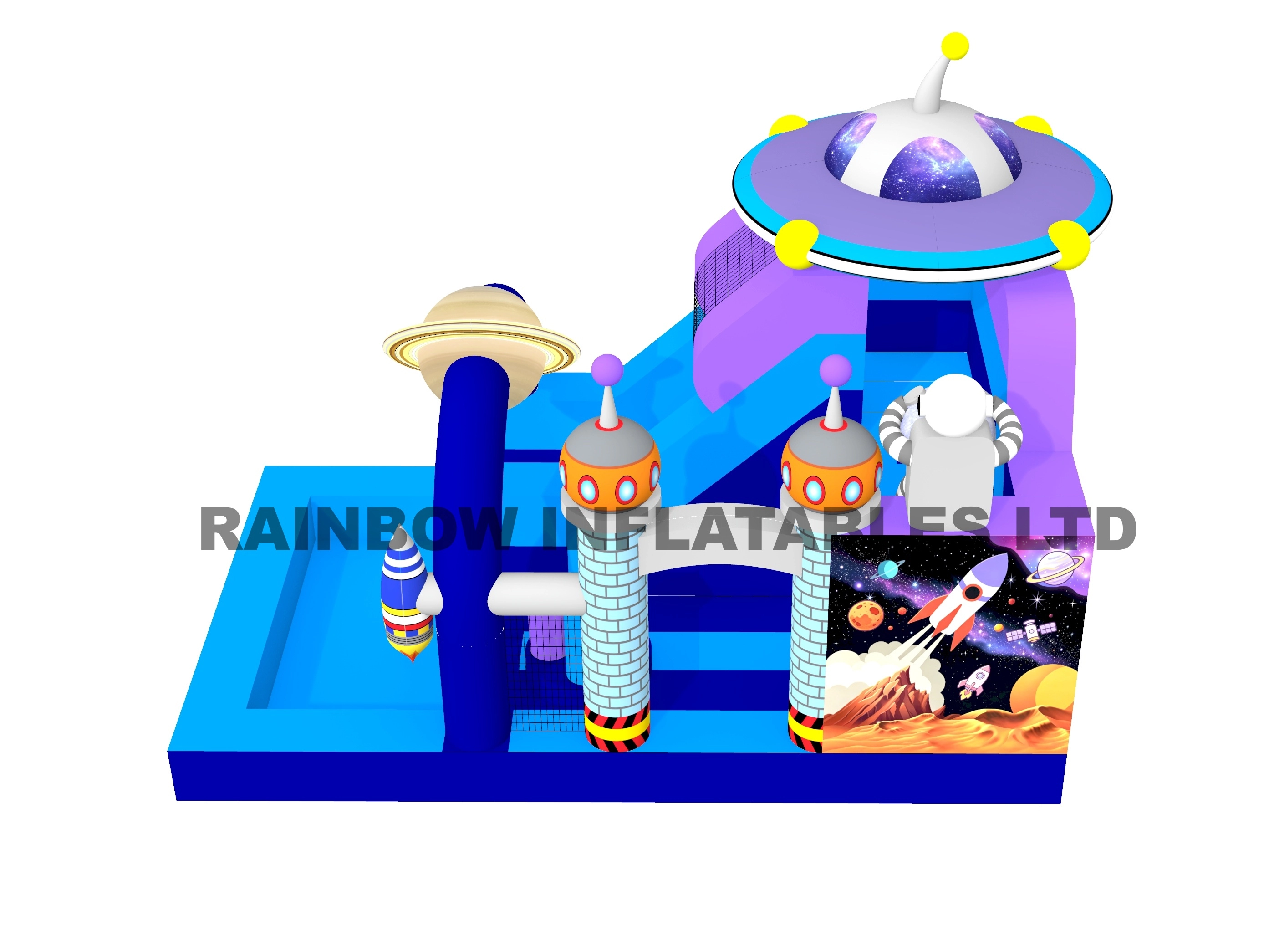 Inflatable Space Theme Bouncy Castle with UFO & Rocket Design