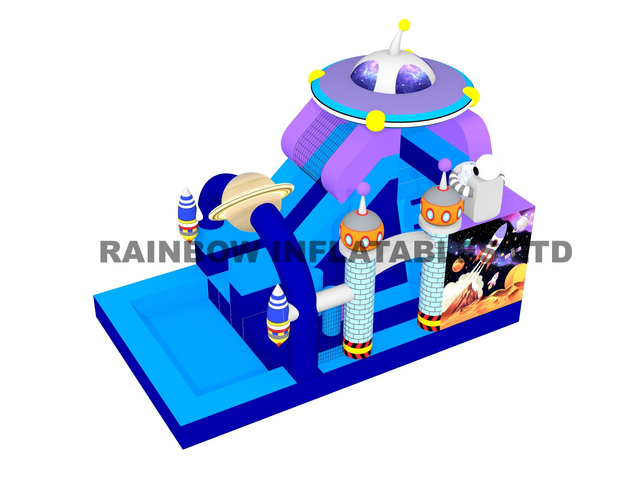 Inflatable Space Theme Bouncy Castle with UFO & Rocket Design